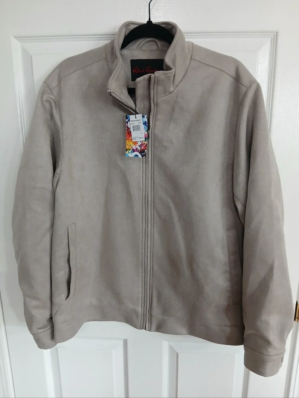 NWT Robert Graham Gray Vegan Suede Zip Bomber Jacket Streetwear Quiet Luxury